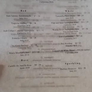Wine list