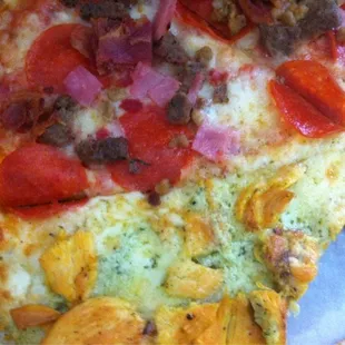 Meatlovers pizza &amp; pesto chicken pizza! Relish!