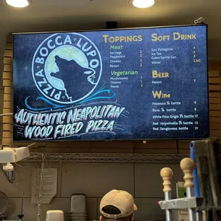 a menu on the wall