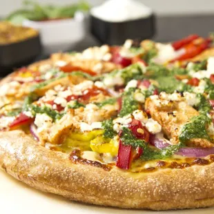 a pizza with various toppings