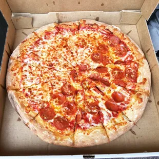 Large half cheese half pepperoni. Awesome!