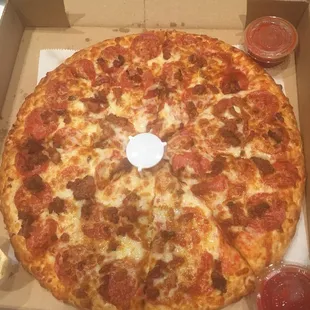 Pepperoni and bacon pizza!