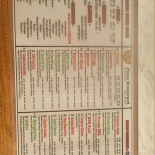 Pizza Menu - what a selection!