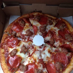 Deep dish with sausage and pepperoni