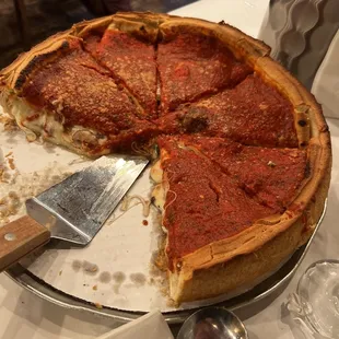 Medium sausage and mushroom stuffed pizza