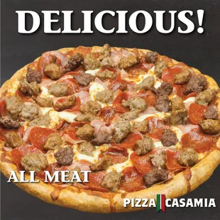 a pizza with meatballs and pepperoni