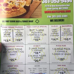 a menu for a pizza restaurant