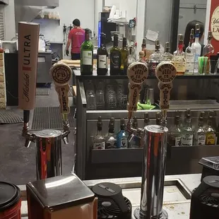 the counter and bar area of a restaurant