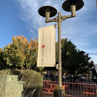 a street light and street sign