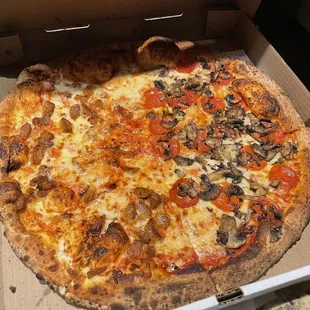 Large pizza half sausage; half mushroom and pepperoni