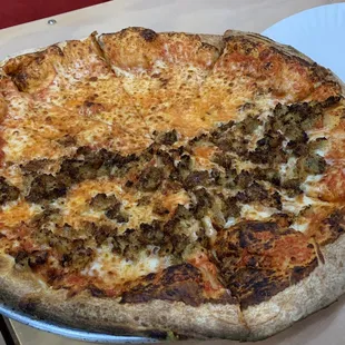 Large, half cheese and half eggplant pie