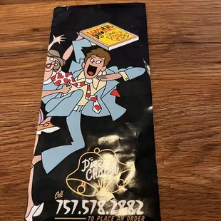 the menu for the restaurant