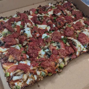 Detroit style deep dish deluxe.
