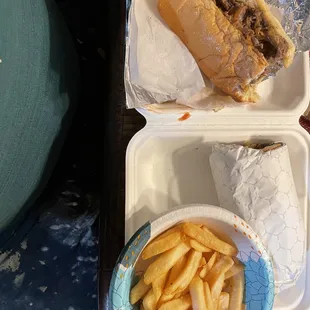 a hot dog and french fries