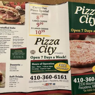Menu with current prices