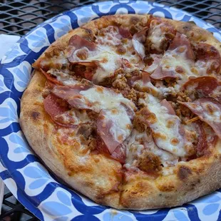 8" meathead (pepperoni, sausage, meatball, and Canadian bacon)