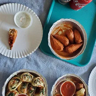VEGAN: 6 wings with ranch, 8 mushroom bites, 4 meatball sliders, 2 sodas