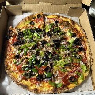 The Works Specialty Pizza with added jalapeños so delicious!!!