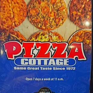 Pizza Cottage Menu Front