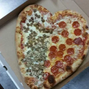 Heart-Shaped 14&quot; Medium Pizza in a 16&quot; to go box. Available on request for no extra charge! Happy Valentines Day!