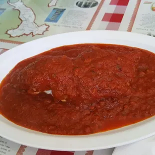 Fried mozzarella appetizer. Hard to cut through &amp; messy.