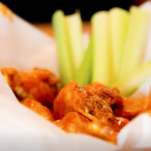 chicken wings and celery sticks