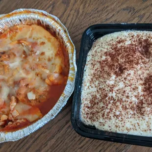 Meat lasagna, tiramisu