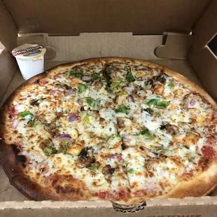 Best thing to come out of the oven. Veggie chicken pizza