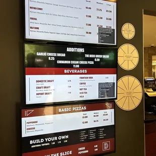 menus and prices on the wall