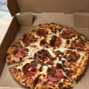 10&quot; pepperoni and hamburger pizza with extra cheese.