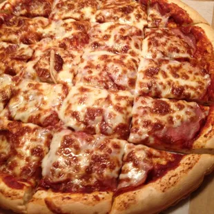 Pizza. Half Canadian bacon half sausage.