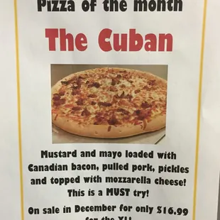 a menu for the cuban