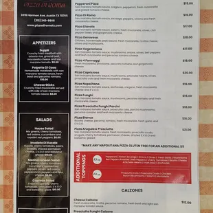 Appetizers, salads, Pizza napolitana, calzones