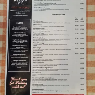 Pastas, panuozzo, pinsa romana,desserts