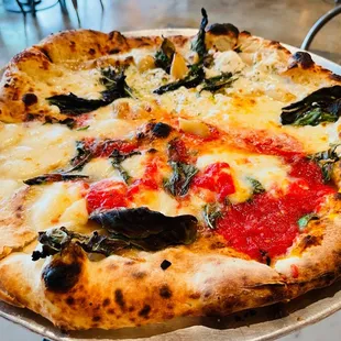 half margarita pizza and half white pizza