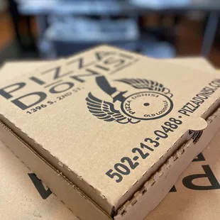 a pizza box on a table