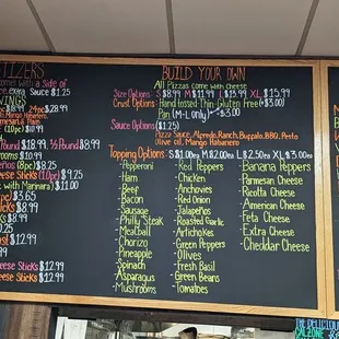 a menu on a blackboard