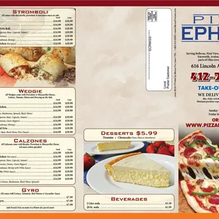 a menu for a pizza restaurant