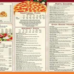 a menu for a pizza restaurant