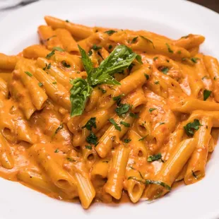  plate of pasta with sauce and parsley