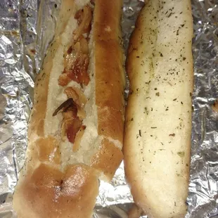 The "breadsticks" aka hot dog buns with a little garlic shoved inside