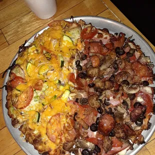 1/2 California add olives and mushrooms and 1/2 Chicken Pesto.. next time I will have them hold the zucchini but Sooo good