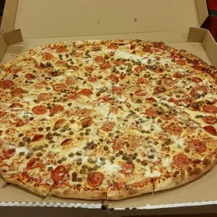 Pepperoni and sausage, just the way a pizza should be.