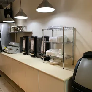 Drink Station  ... Serve yourself  If dining in everything for take home is here as well !!!