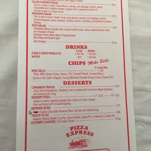 the menu of the restaurant