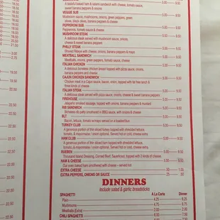 the menu of the restaurant
