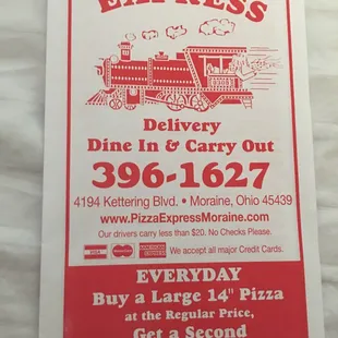 a pizza delivery ticket for pizza express