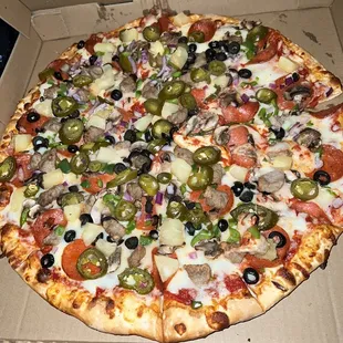 Supreme pizza comes with jalapeños