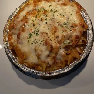 Baked ziti - I chose the meat sauce. Enough for lunch the next day.