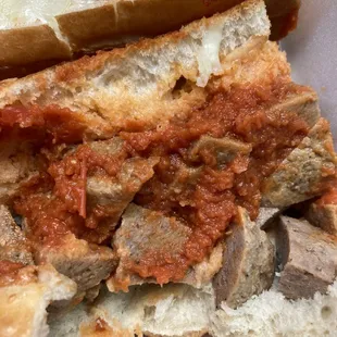 Zero meatballs. Squares of dog food consistency yuk!